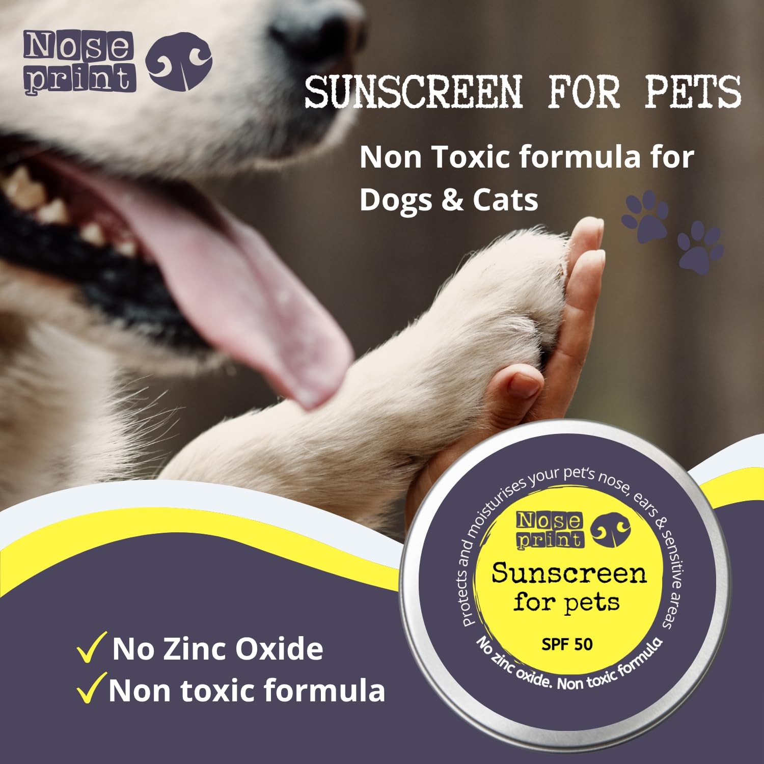 Noseprint Pet Sunscreen Balm, SPF 50, 15ml Tester, Zinc Oxide Free, white