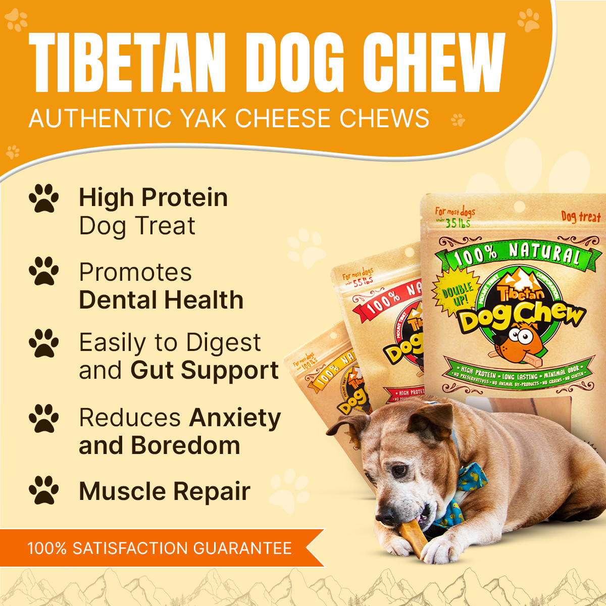Original Yak Cheese Dog Chews for Jumbo dogs – 2lbs, 100% Natural & Long Lasting