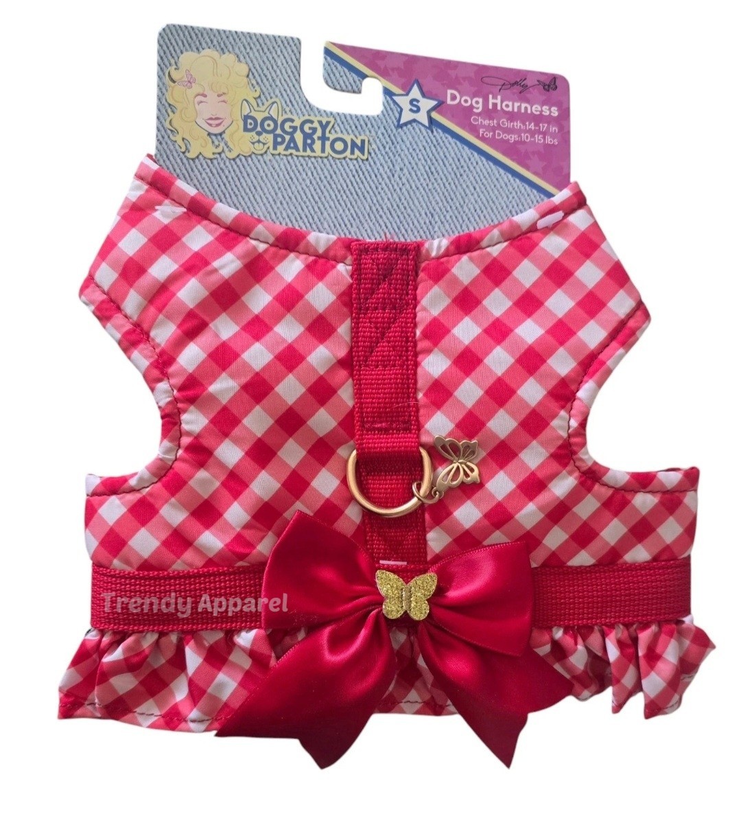 Doggy Parton Red & White, Satin Bow, Ruffles,Butterflies Puppy/Dog Harness,Small