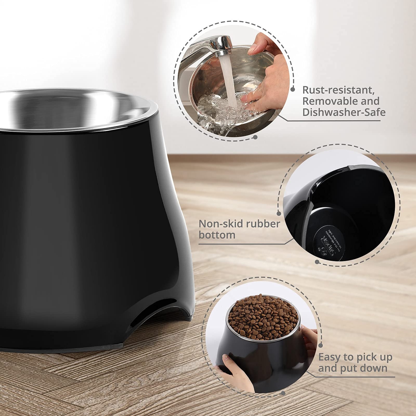 Elevated Pet Bowls NonSlip Stainless Steel High Capacity DarkBlack Medium New