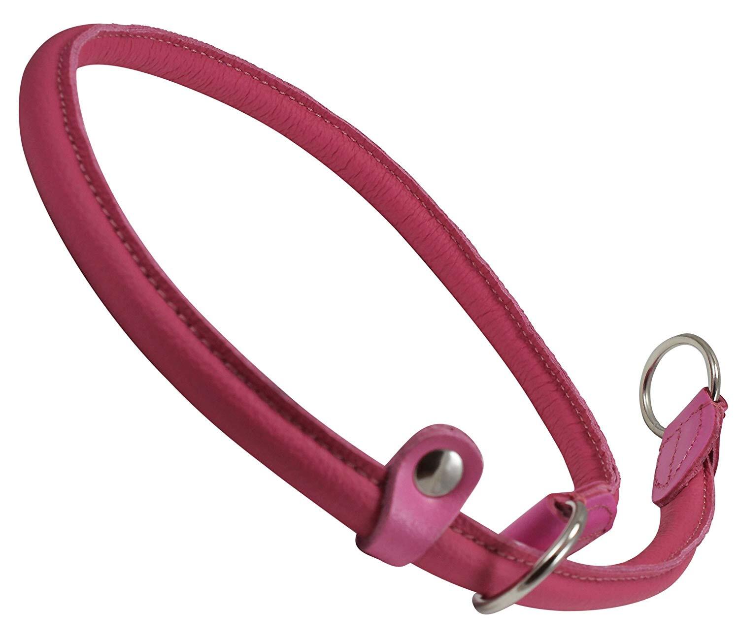 Genuine Rolled Leather Choke Dog Collar Pink Shih Tzu Australian Shepherd Yorkie