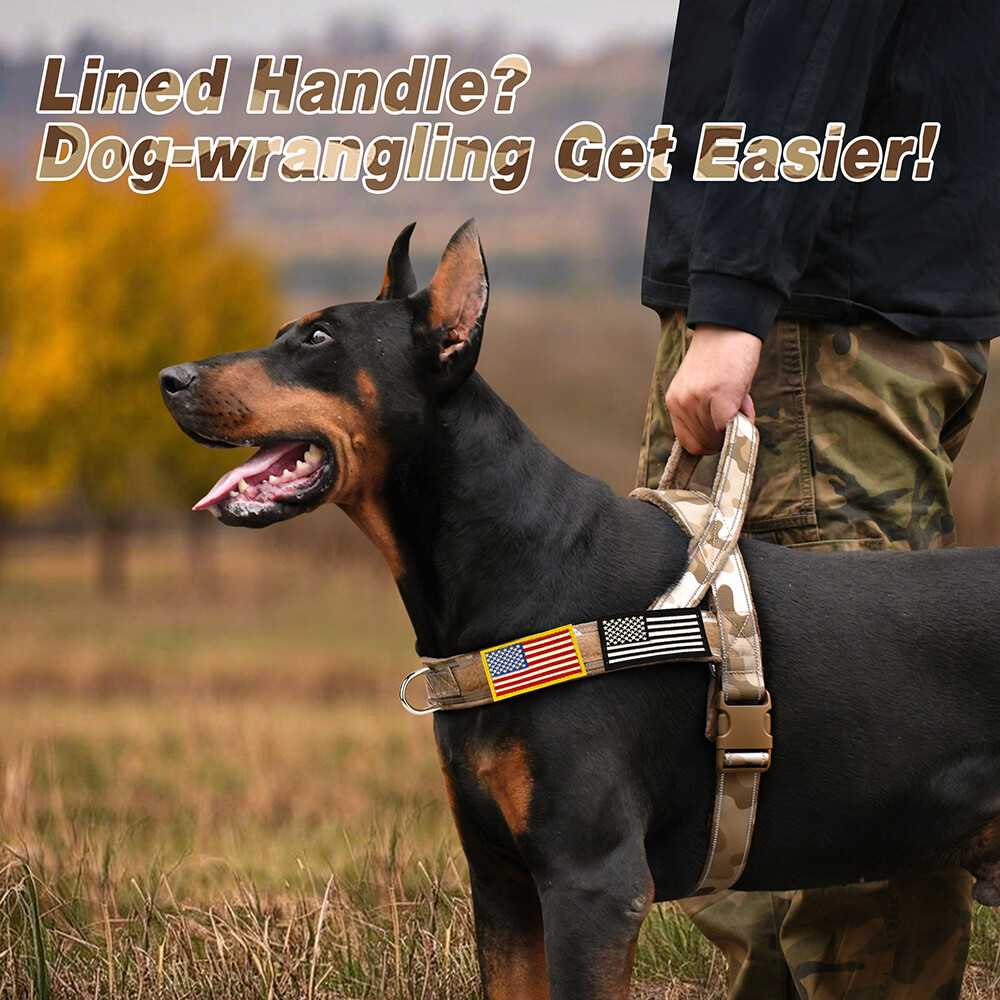 Tactical No Pull Dog Harness Reflective Soft Flannel Padded Pet Vest with Flags