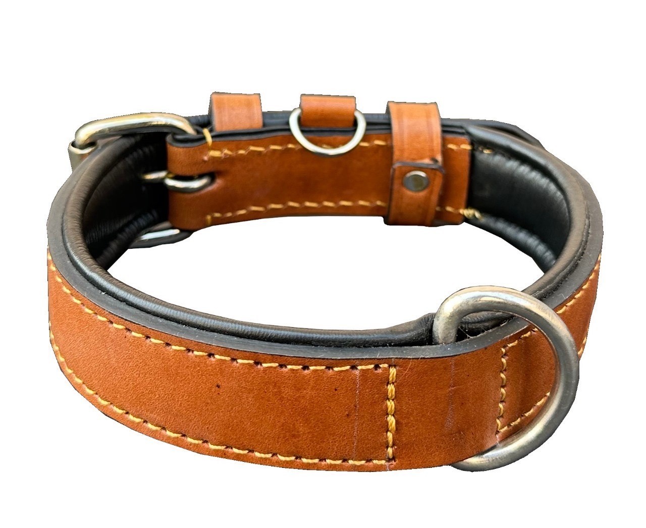 Leather Dog Collar Accent Stitched Medium Large XL 1.25″ Wide Amish Handmade
