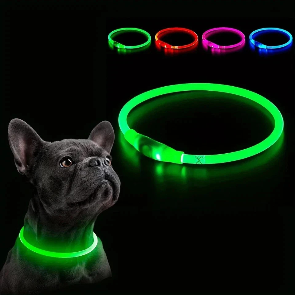 RECHARGEABLE LED Light-up Flash GLOW COLLAR Dog Pet Safety MICRO USB adjustable