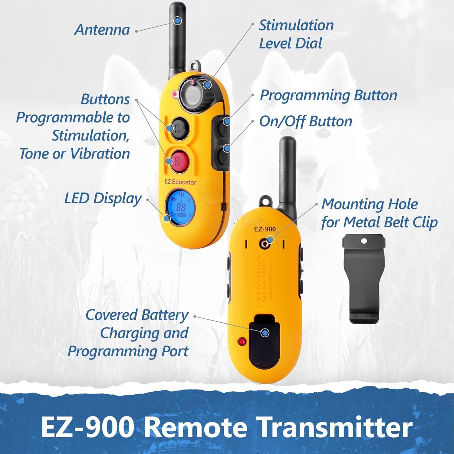 Easy Educator EZ-900 Remote Dog Training Collar Yellow with PetsTEK Clicker