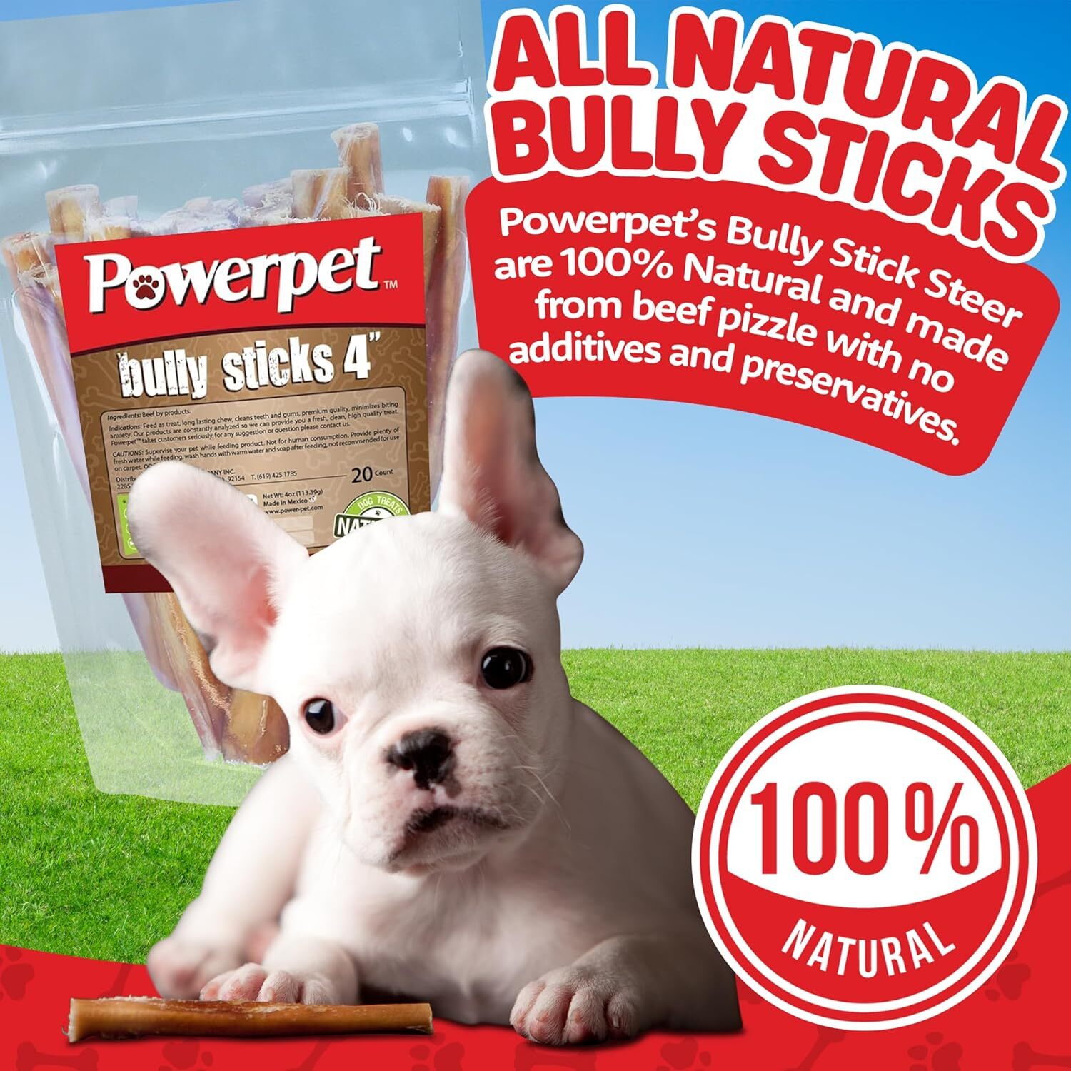 All Natural Bully Steer/Regular Sticks 4 inch FDA & USDA APPROVED-BRC CERTIFIED