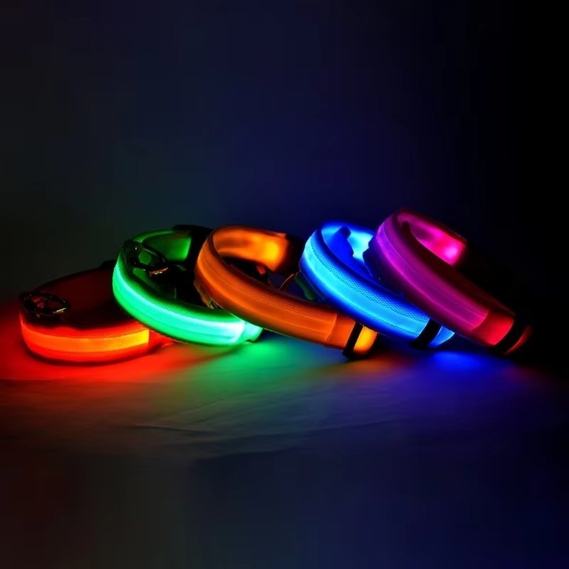 LED Adjustable Dog Collar Blinking Flashing Light Up Glow Pets Safety Waterproof