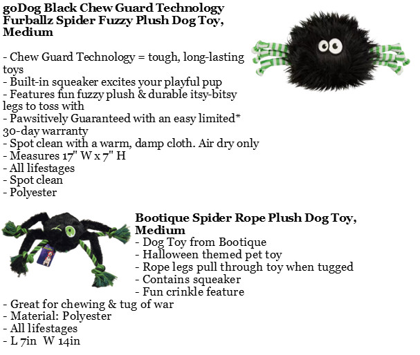 Dog Toys Bootique Witches Hat Pet Bed Spider Rope Plush goDog Furballz Spider
