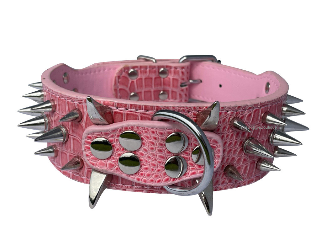 Dog Collar Sharp Spikes Spike Rivet Adjustable PU Leather 2″ wide S M L XL