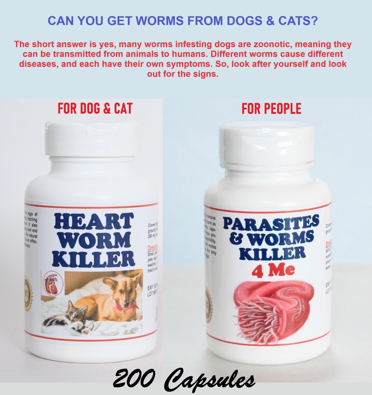 EL GUSANO DEL CORAZON DE LOS PERROS, GATOS Y PEOPLE – FILARIOSIS – 200 capsules