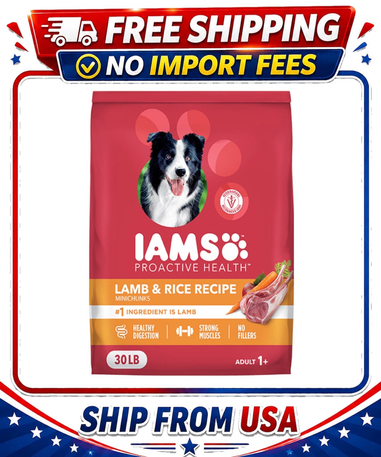IAMS Proactive Health Minichunks Adult Dry Dog Food with Lamb & Rice, 30 lb. Bag