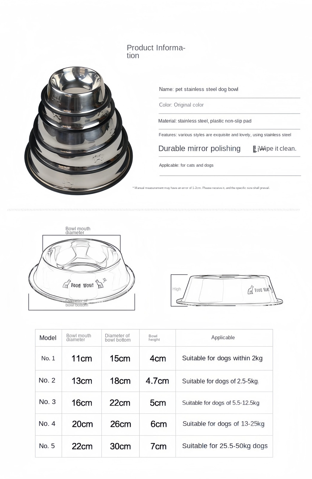 STAINLESS STEEL Standard Pet Dog Puppy Cat Food or Drink Water Bowl Dish