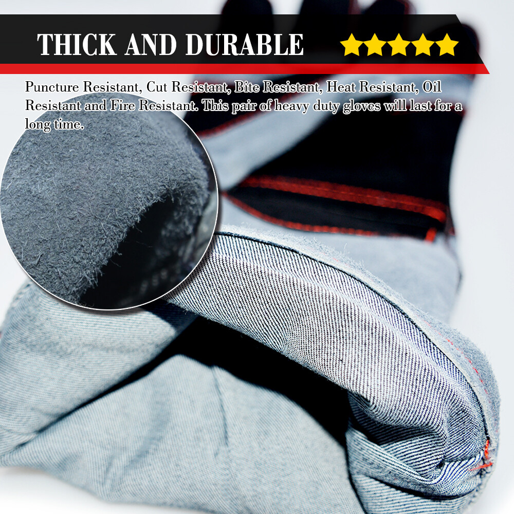 Heavy Duty Snake Animal Handling Scratch Bite Proof Leather Protective Gloves