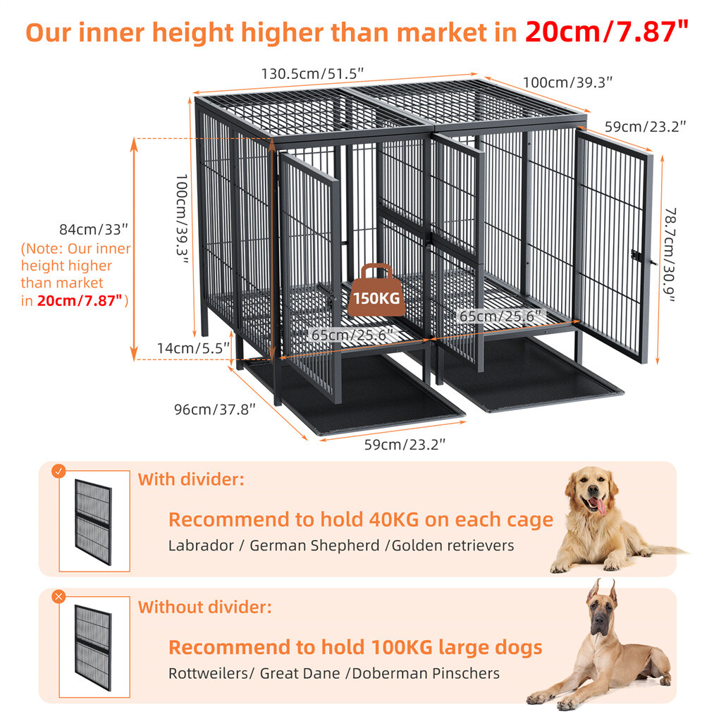 XXXL Giant Premium Dog Crate Cage Pet Kennel Divider Playpen Dual Door & Tray