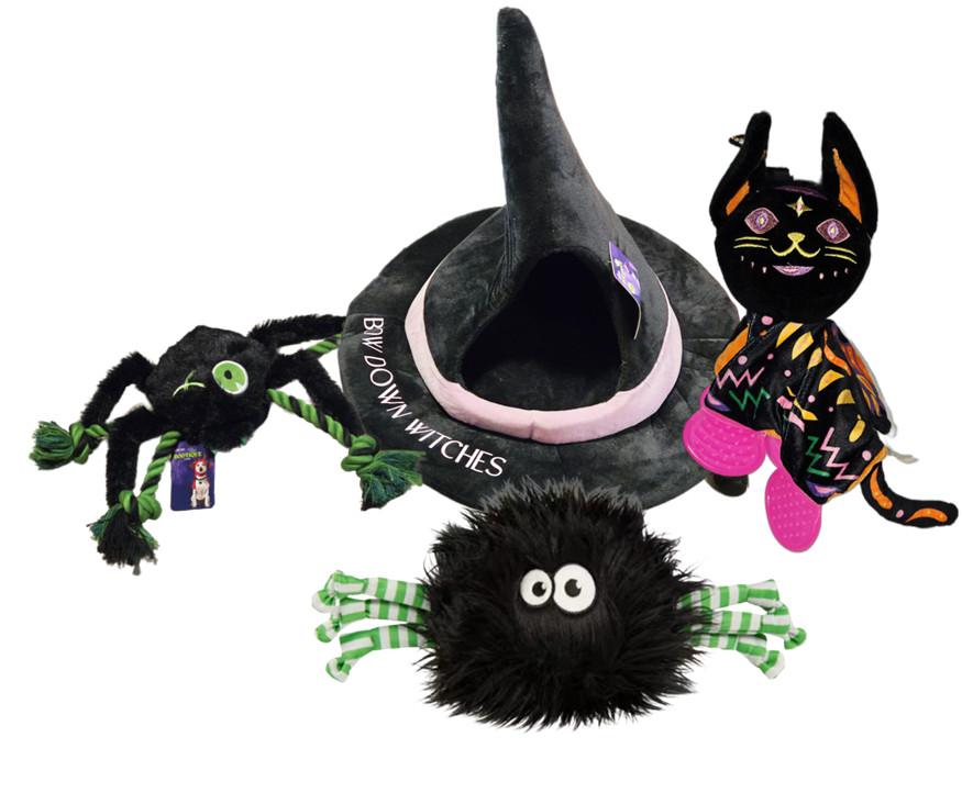 Dog Toys Bootique Witches Hat Pet Bed Spider Rope Plush goDog Furballz Spider