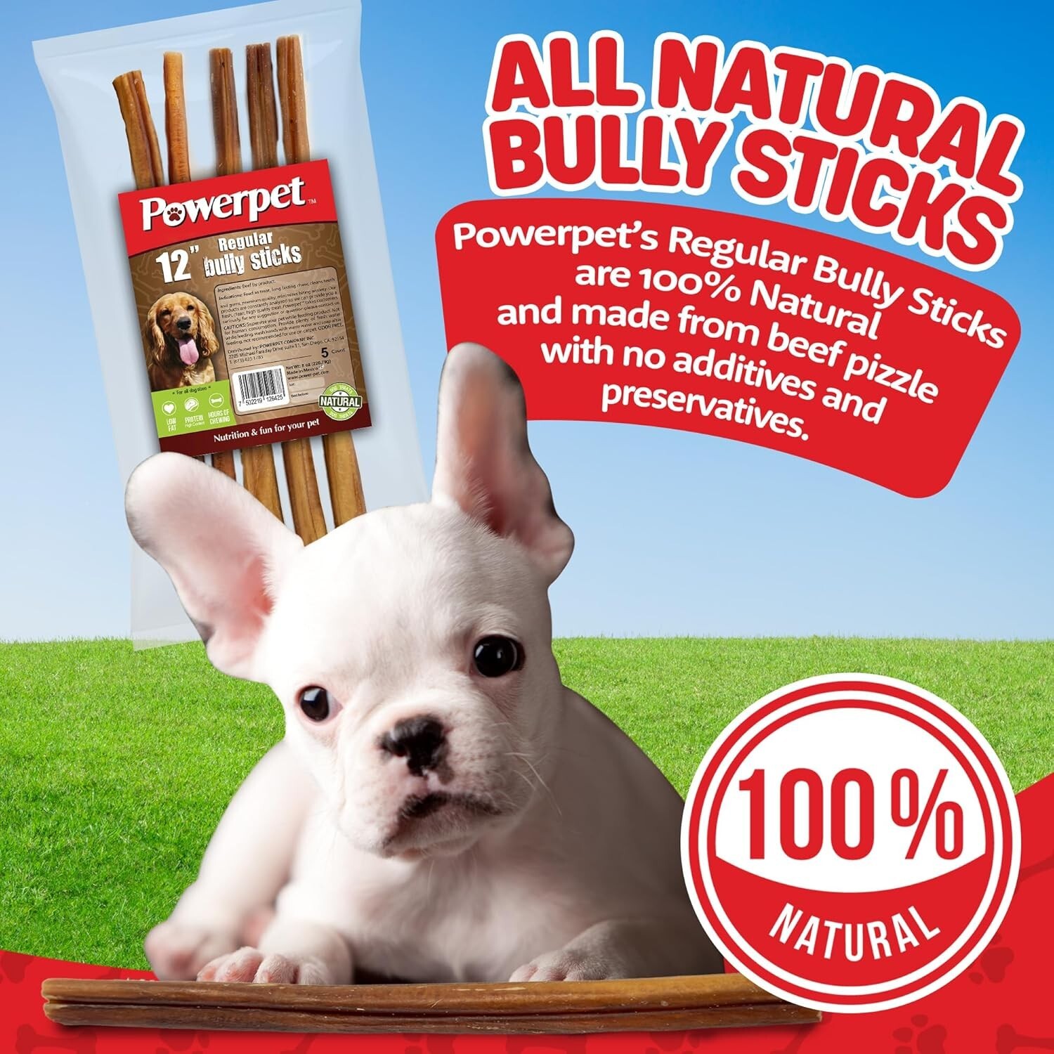 ALL NATURAL Powerpet: Bully Sticks – 12” Standard Bully Sticks- BRC CERTIFIED