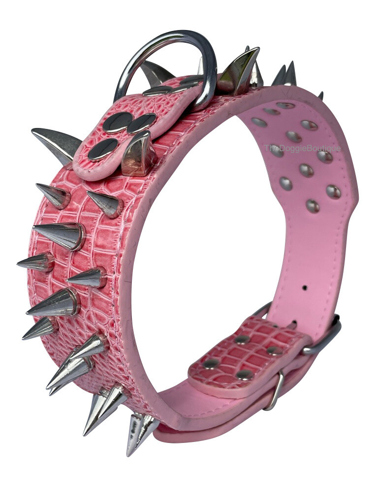 Dog Collar Sharp Spikes Spike Rivet Adjustable PU Leather 2″ wide S M L XL