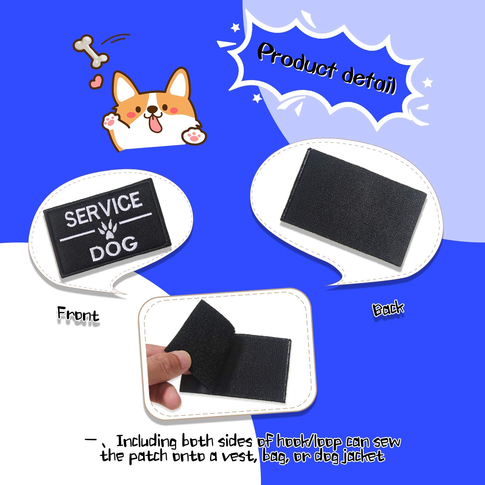 10 Pieces Service Dog 2 inch x 3 inch, 1.5 x 3.5 Multicolor