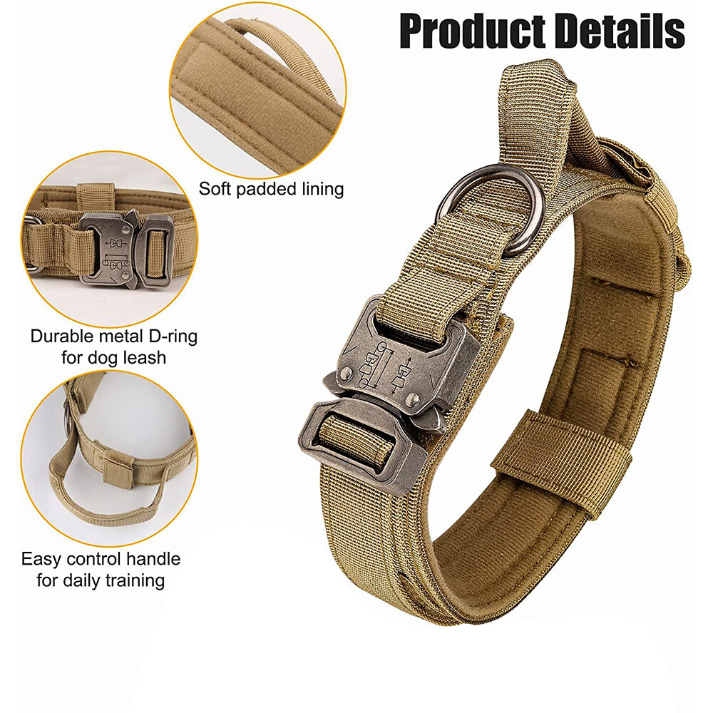 Tactical Dog Collar Heavy Duty Nylon Large Dog Canine Training With Metal Buckle