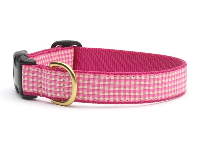 Up Country Dog Collar Adjustable Pink Gingham Design Made In USA XS S M L XL XXL