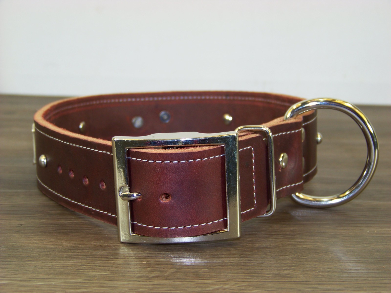 1 – 1/2″ Wide Top Quality Leather Dog Collar W/ American Flag Conchos Made USA