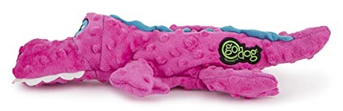 goDog Gators With Chew Guard Technology Tough Plush Dog Toy, Pink, Large