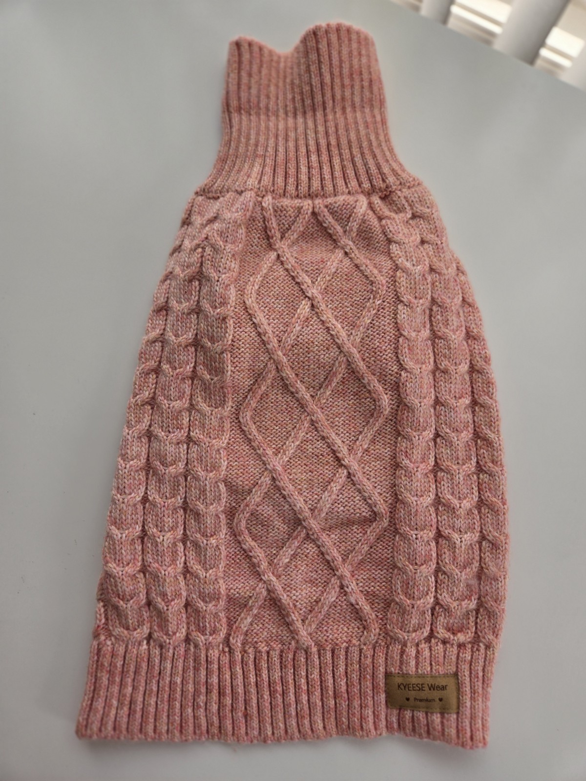 KYEESE Pink Dog Sweater Winter Dog Pullover Knit with Fine Gold Yarn Size L