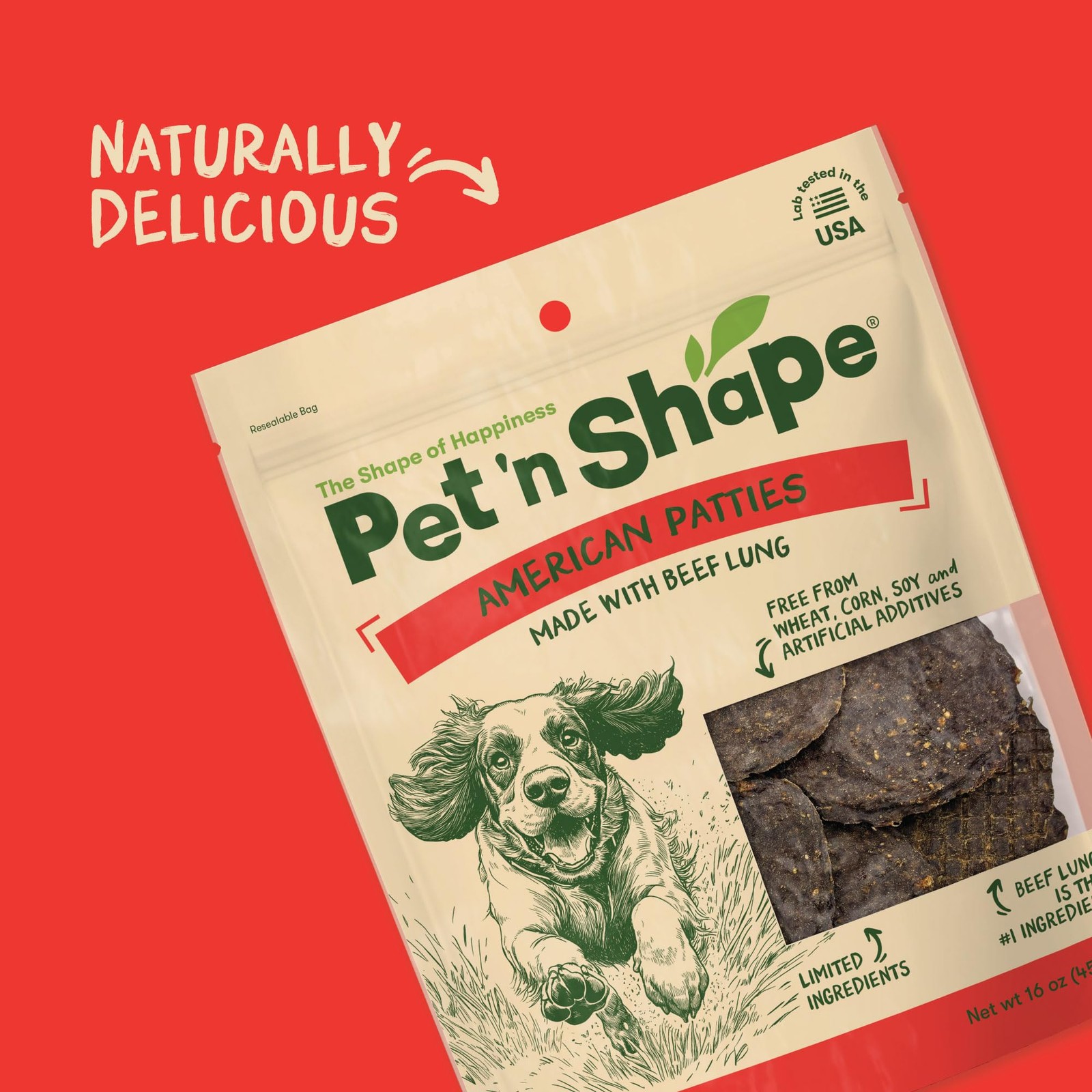 All American Beef Lung Patties Dog Treats – Made and Sourced in The USA, 1lb Bag