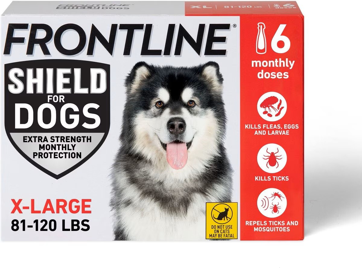 Frontline Shield For Dogs | XL | Red | 81-120lbs | Kills Fleas & Ticks | 6 doses