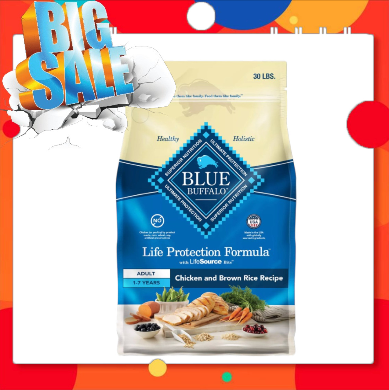 Blue Buffalo Life Protection Formula Adult Dog Food Chicken & Brown Rice 30lb