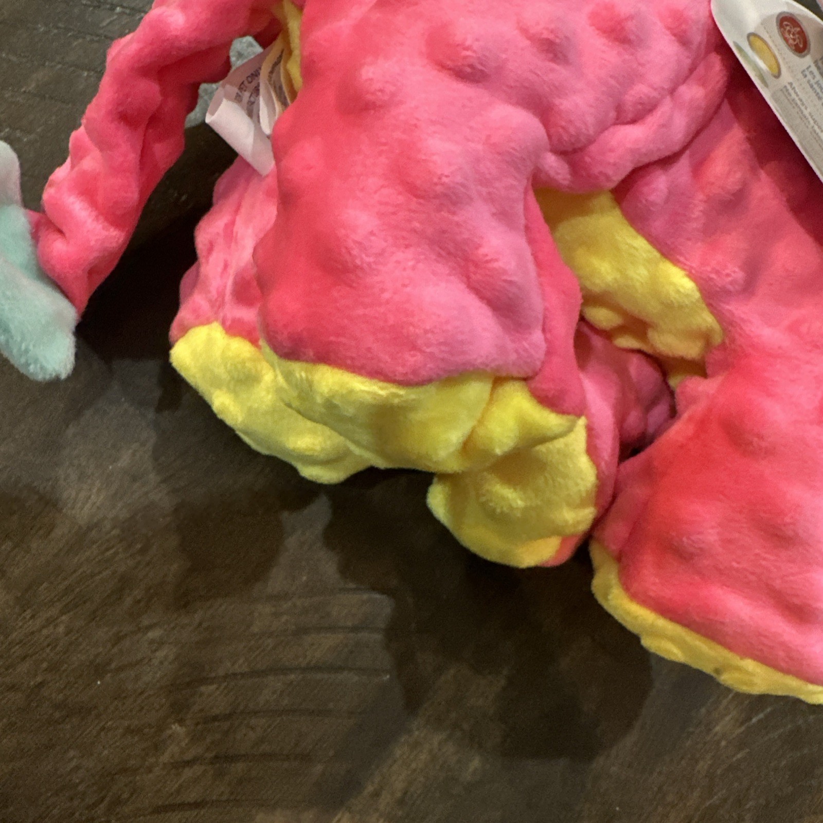GoDog Dino Triceratops Toy Large Squeaker Pink Teal Yellow w/ Chew Guard Fabric