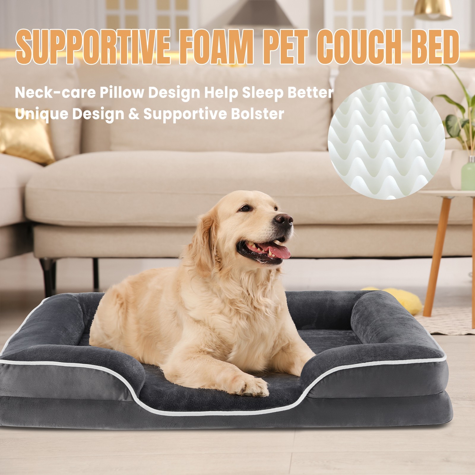 Dog Bed for Extra Large Size Dogs with Non-Slip Base Orthopedic Pet Sofa 42″ XL