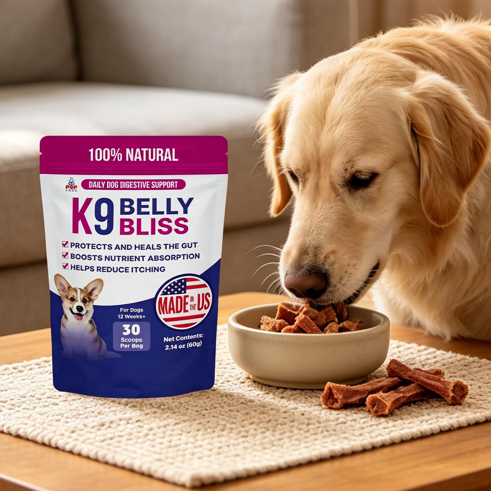 K9 Belly Bliss Dog Probiotic Powder 30 Scoops Gut Digestive Support