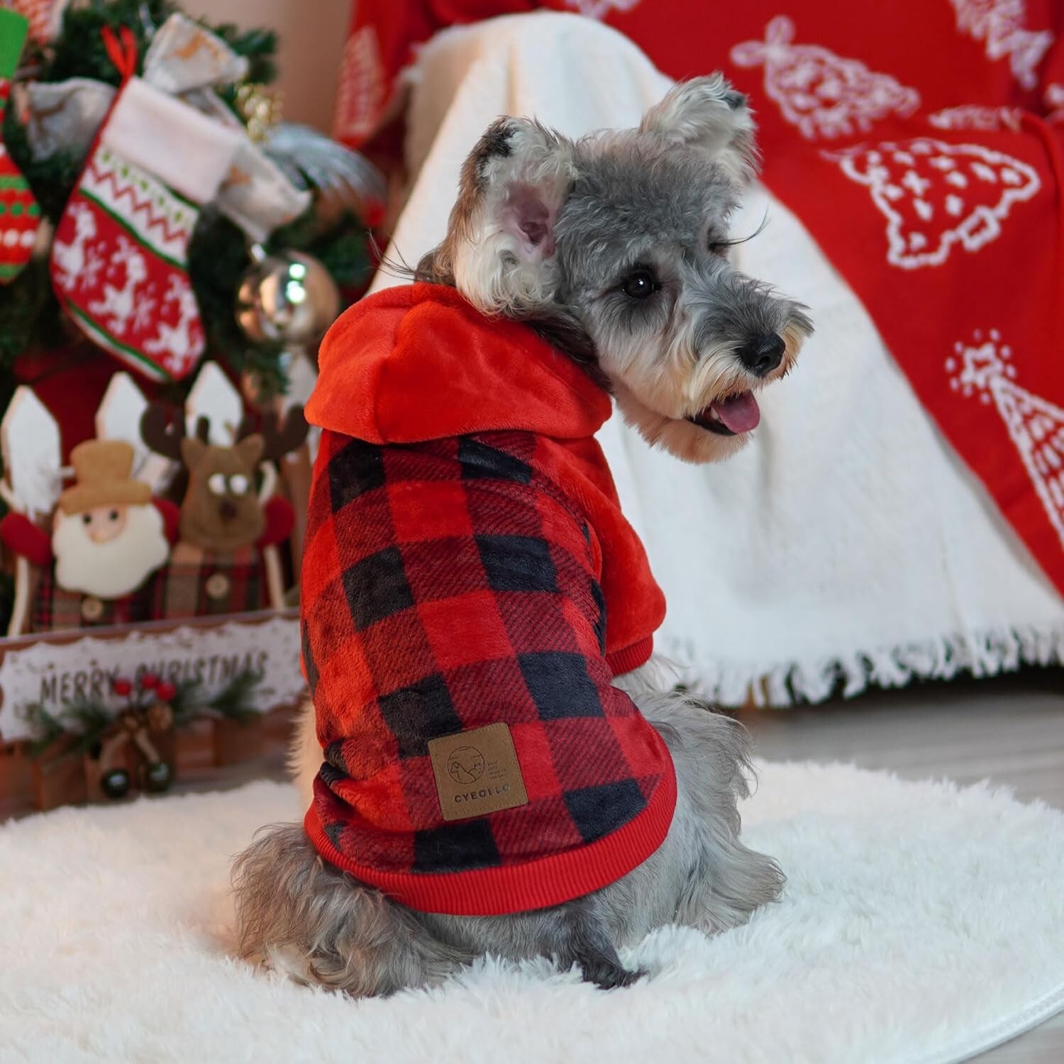 Dog Sweater Hoodie Warm Flannel Sweatshirt Thermal Buffalo Plaid Winter Coat