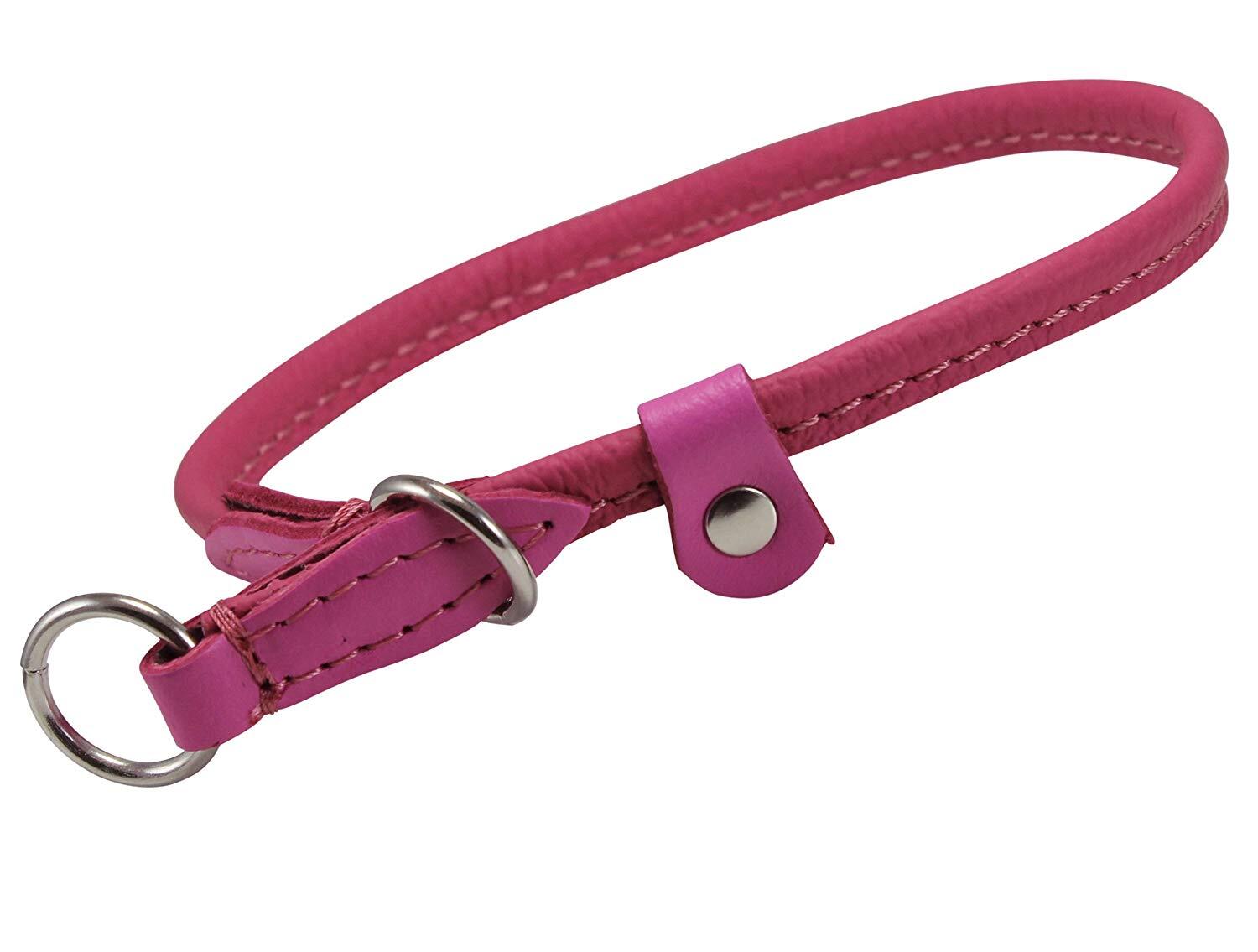 Genuine Rolled Leather Choke Dog Collar Pink Shih Tzu Australian Shepherd Yorkie