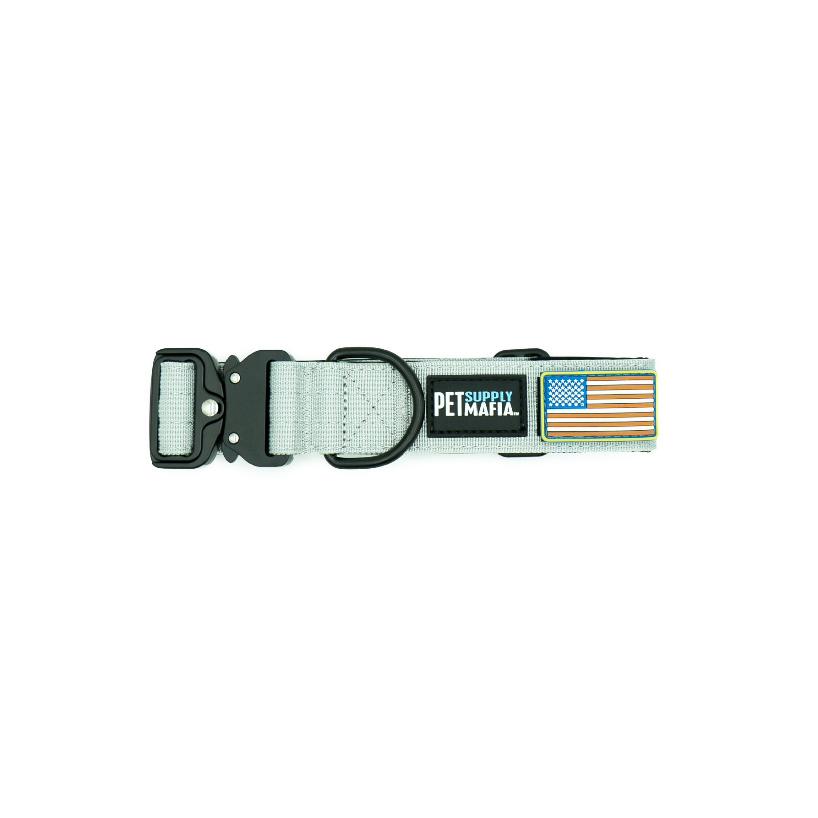 Tactical dog collar – 1.5in wide, Heavy duty with metal buckle USA flag – Blue,