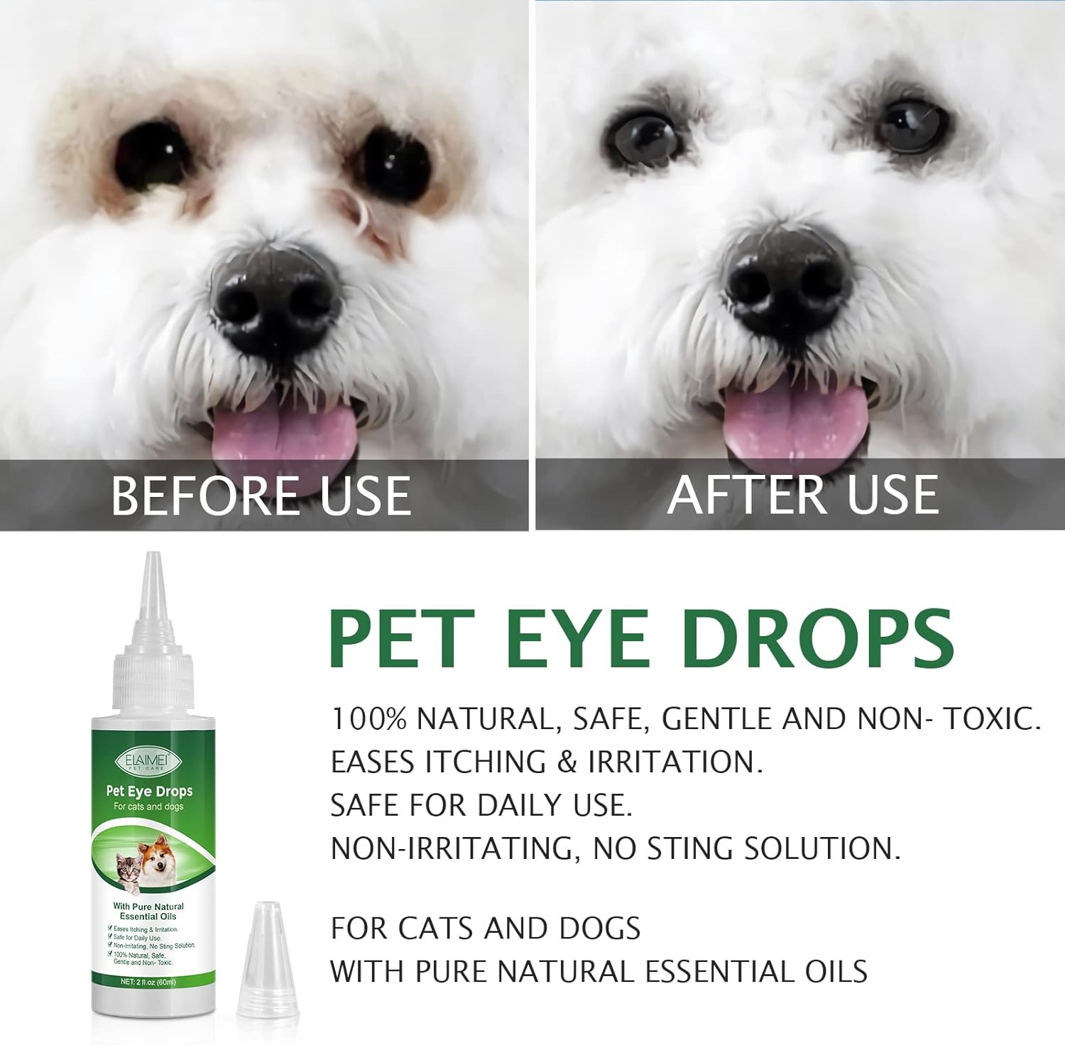 Pet Eye Drops for Dogs & Cats, Relieve Itching, Irritation & Allergies Symptoms