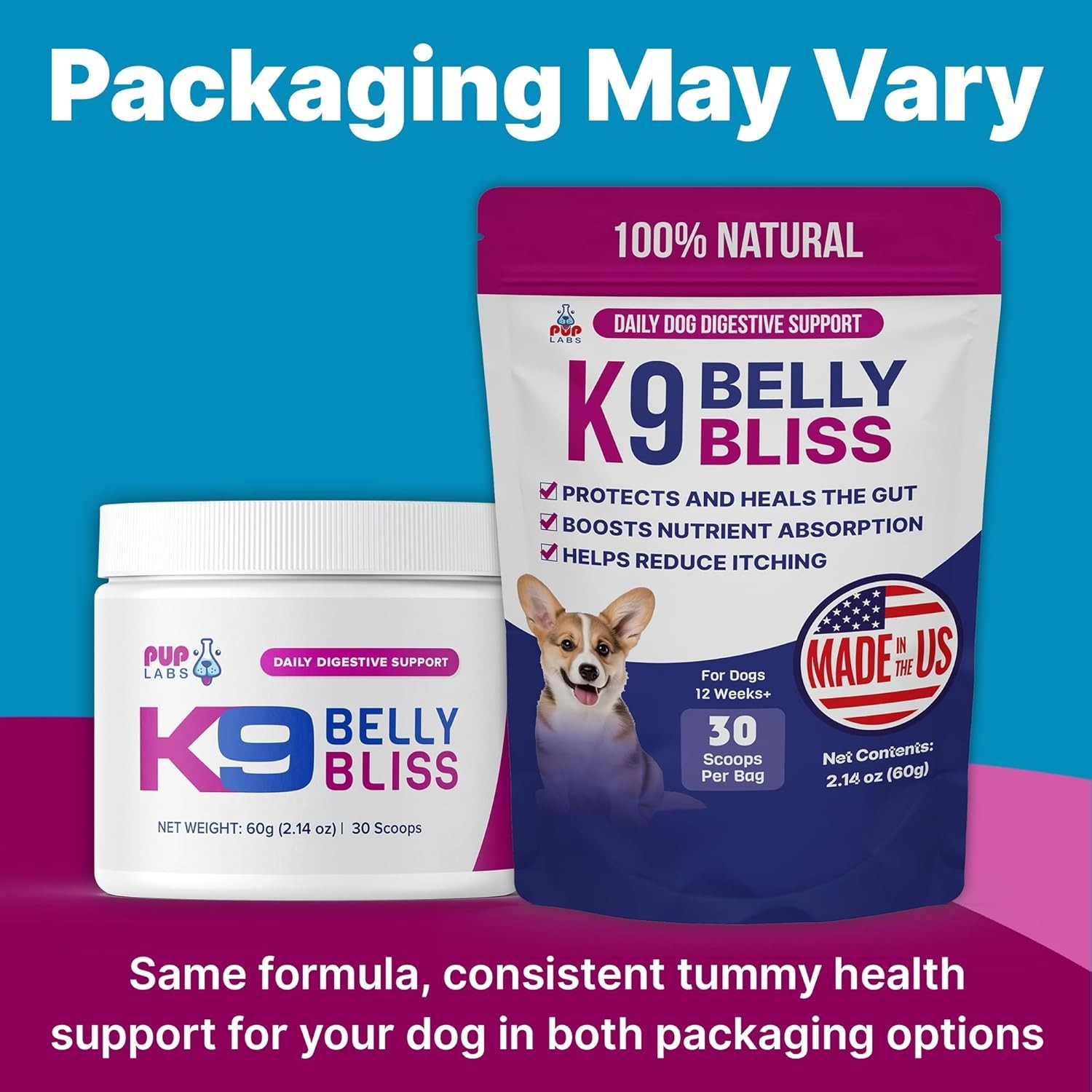 Pup Labs K9 Belly Bliss, All-natural Gut Health for dogs, Vet Approved Preb….