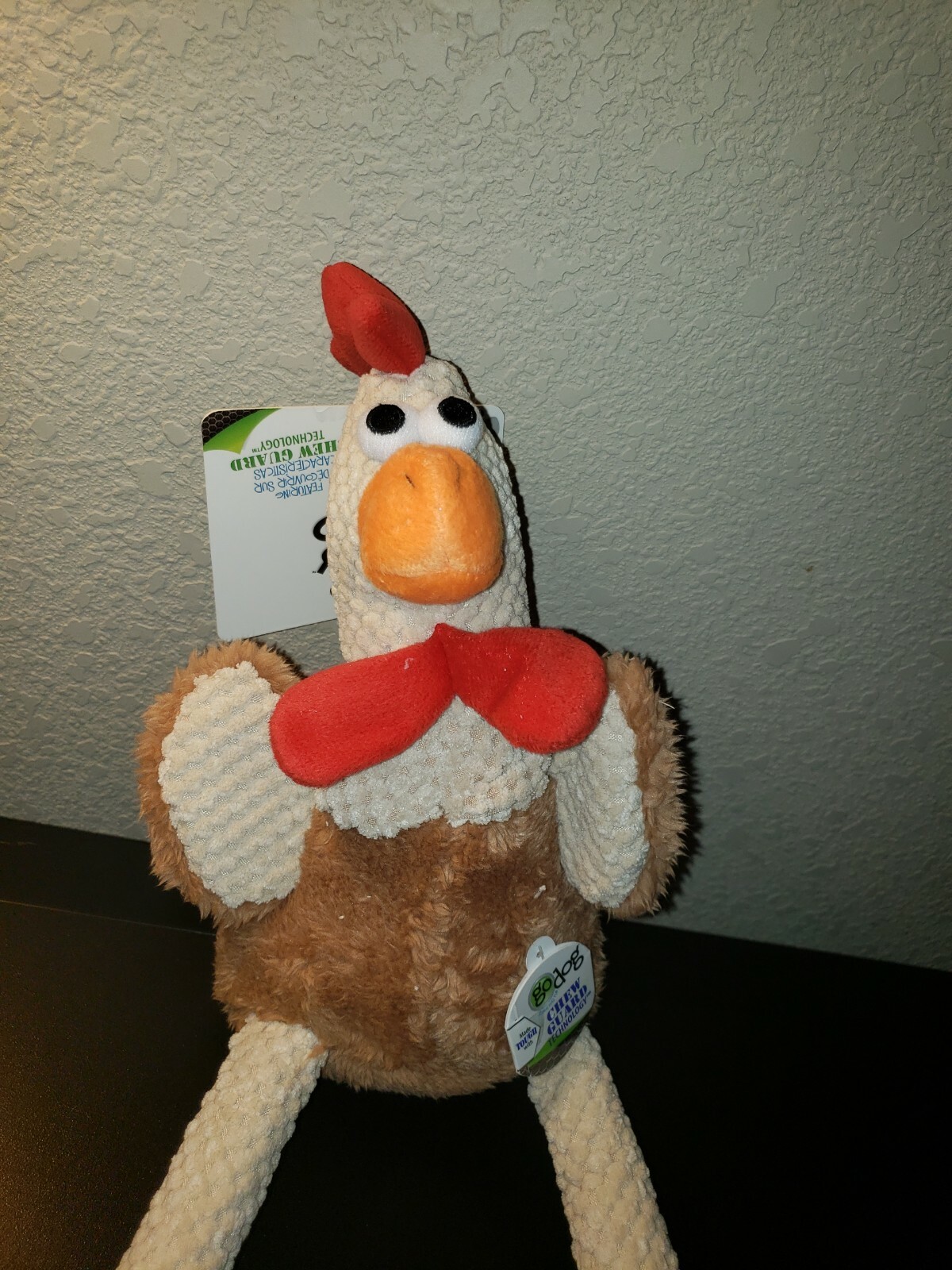 goDog Large Checkers Skinny Rooster With Chew Guard Technology Tough Plush Dog.