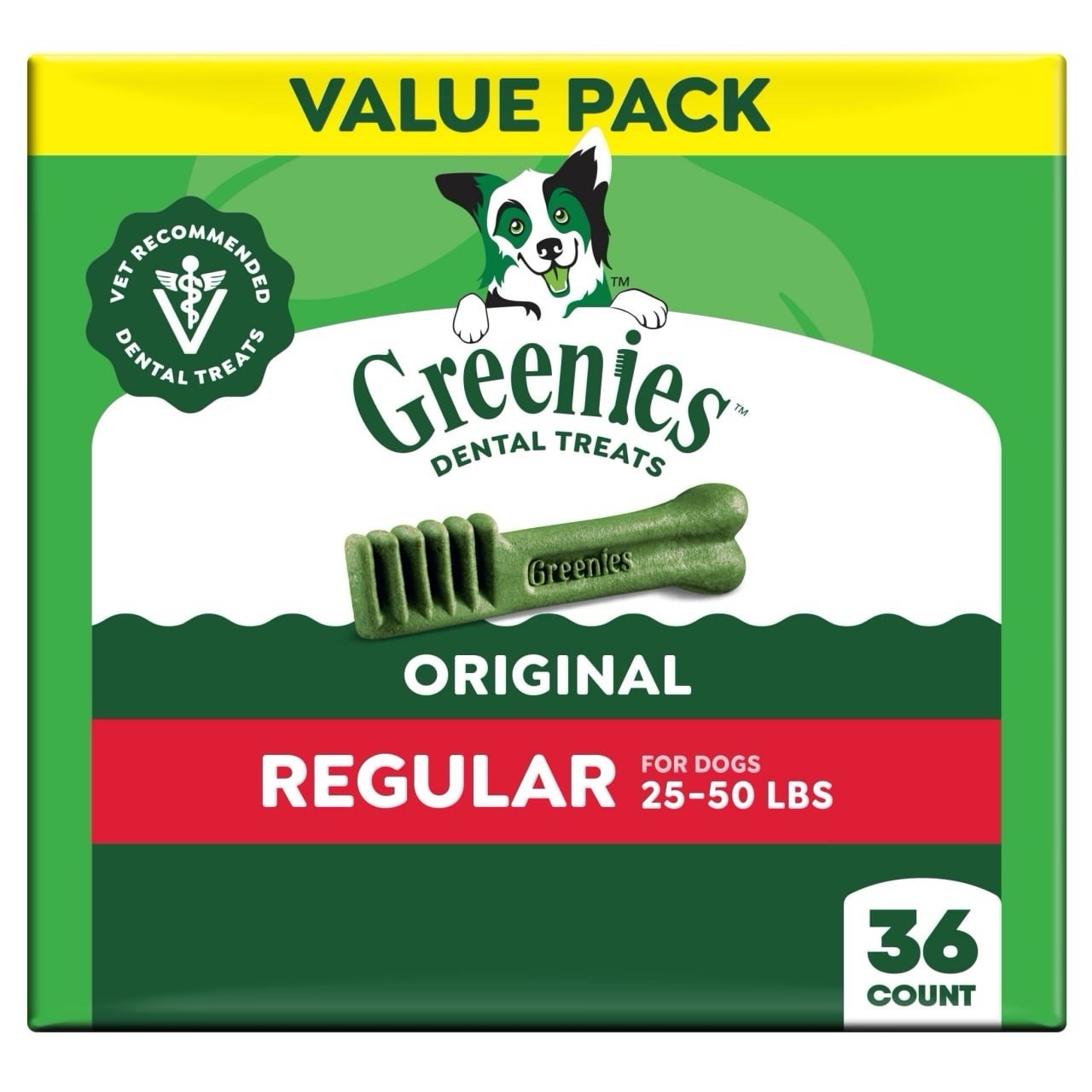 Greenies Vet-Recommended Natural Dental Dog Treats, Regular Size, 36 oz