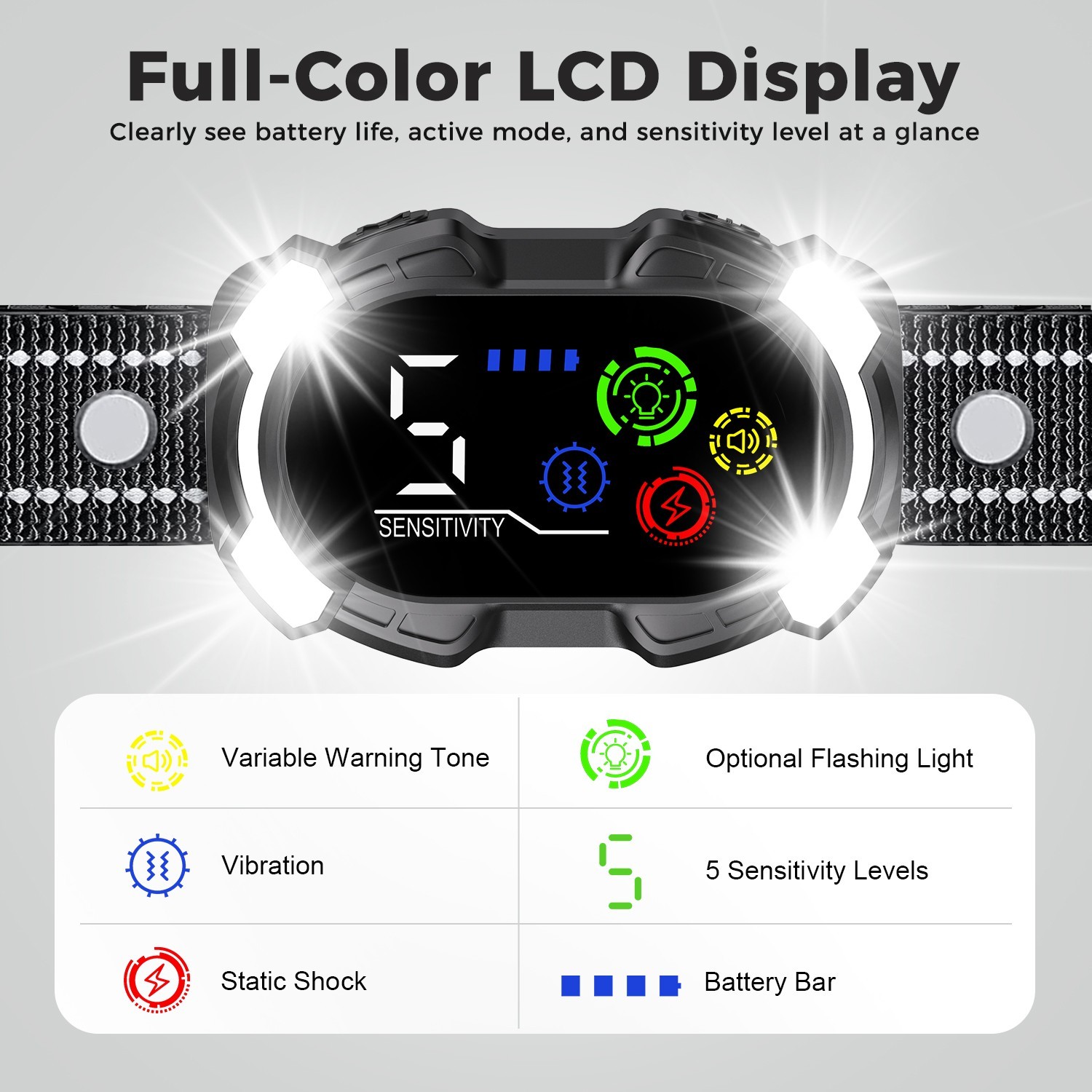 AI Smart Dog Bark Collar All Breed Large Medium Small Flashing Light Waterproof