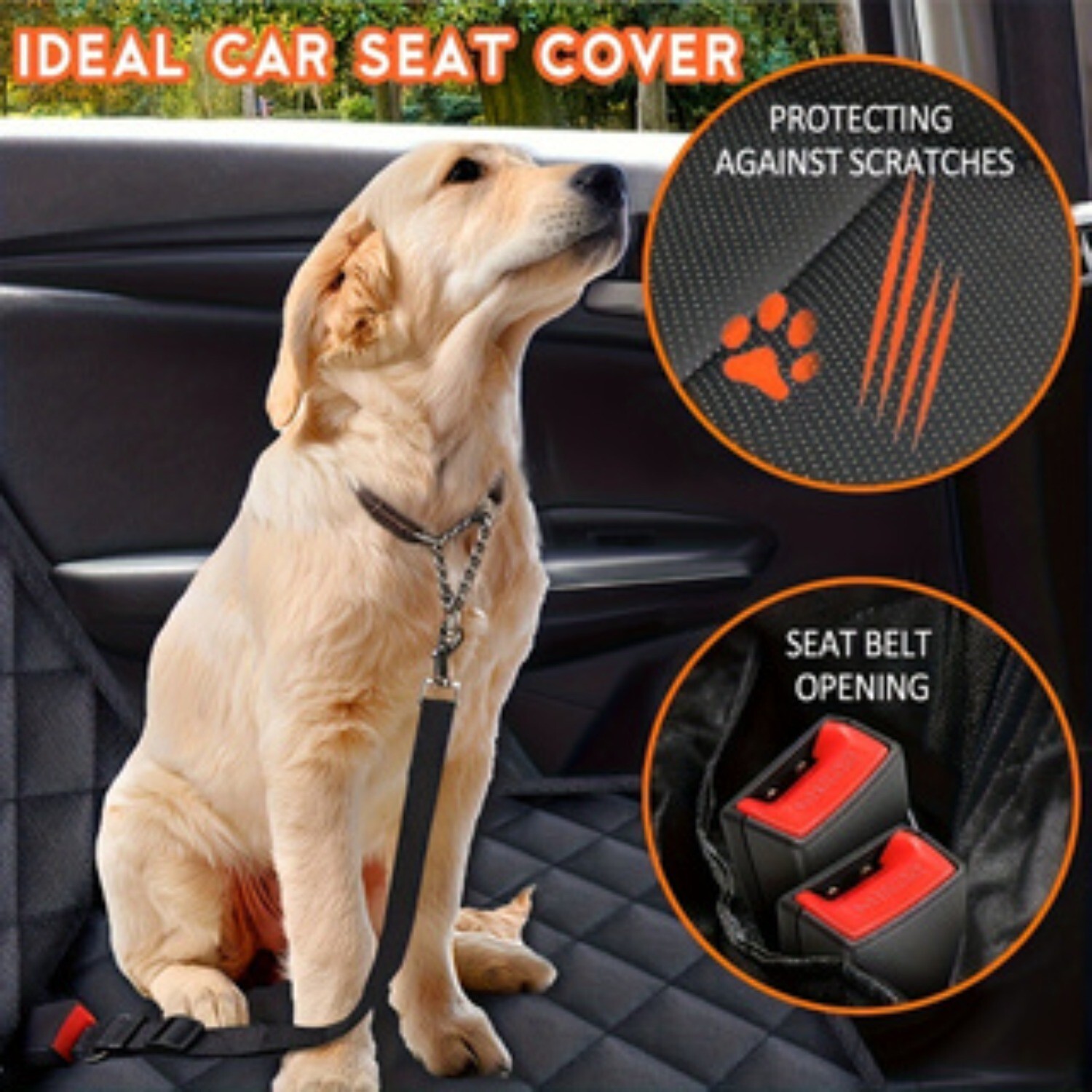 Dog Seat Cover Hammock for Back Seat Durable Waterproof Car Truck Suv Seatbelt