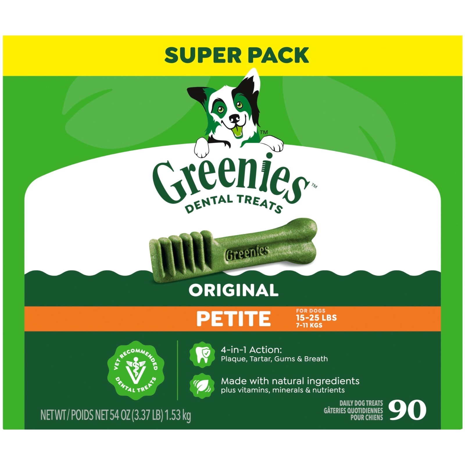 Greenies Original Flavor Adult Natural Dental Dog Treats Petite Size, 54 oz Pack