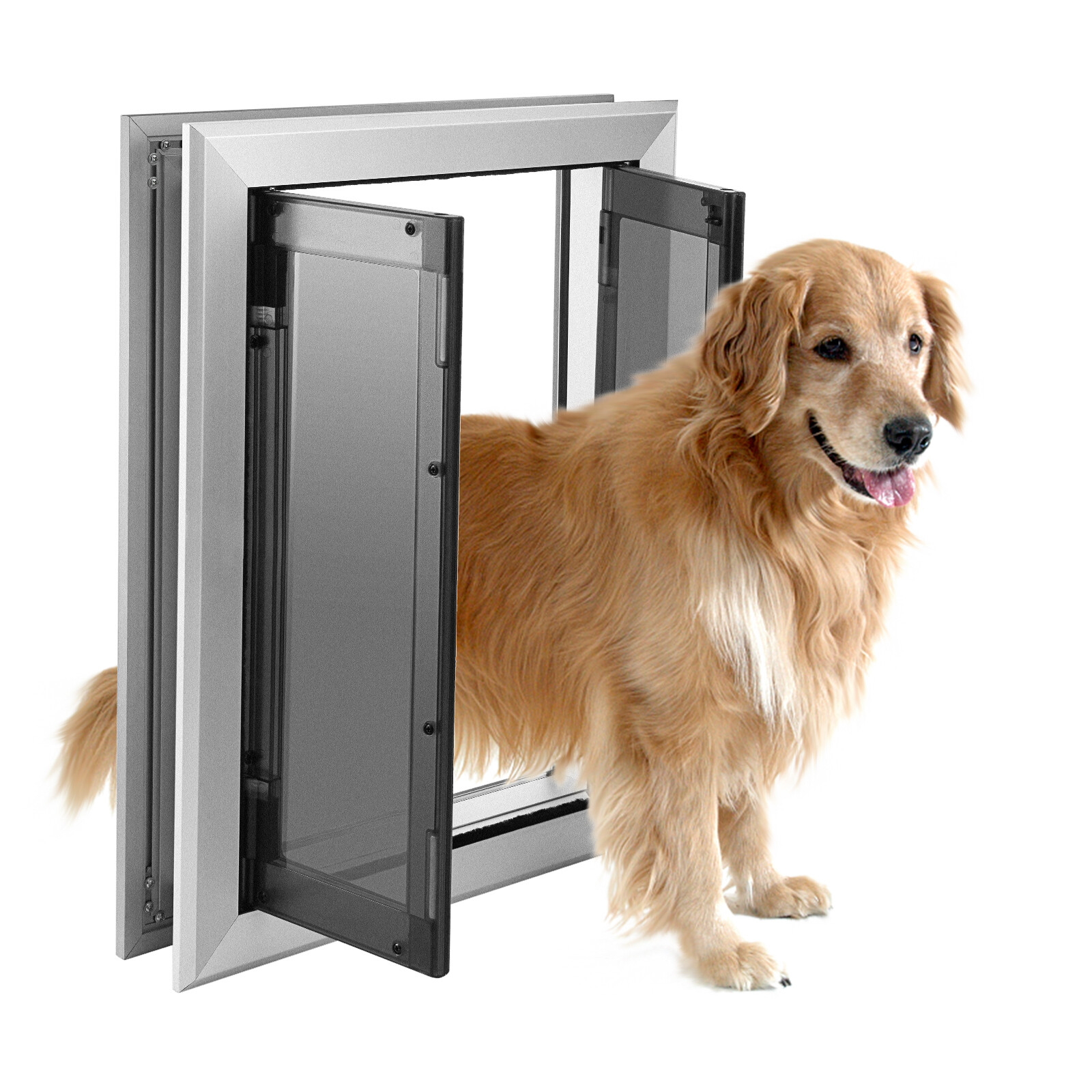 16” x 21” Extra Large Dog Door Aluminum Pet Door Double Panels Automatic Close