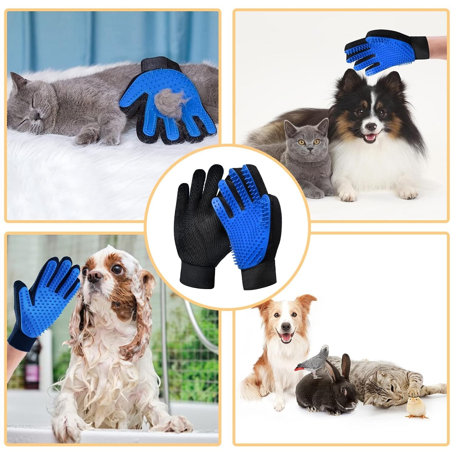 Pet Grooming Glove Dog Cat Hair Remover Brush Deshedding Massage Mitt Reusable