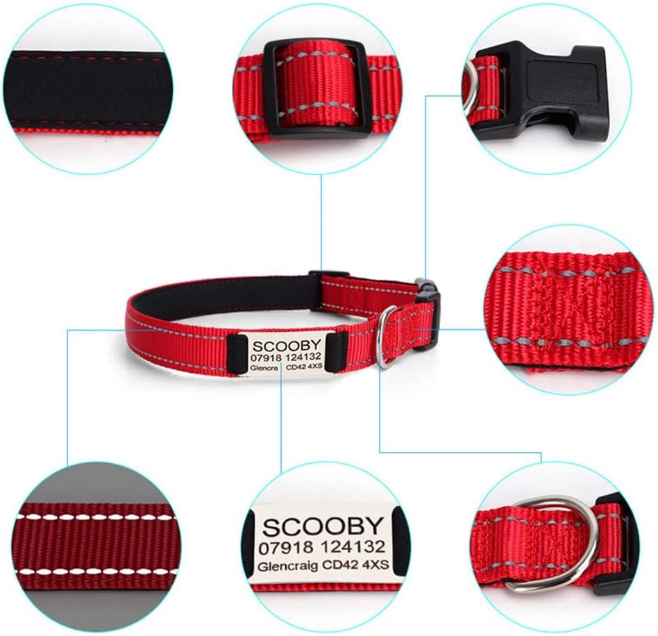 Personalized Nylon Reflective Dog Collar Engraved Custom ID Tag Name/Number