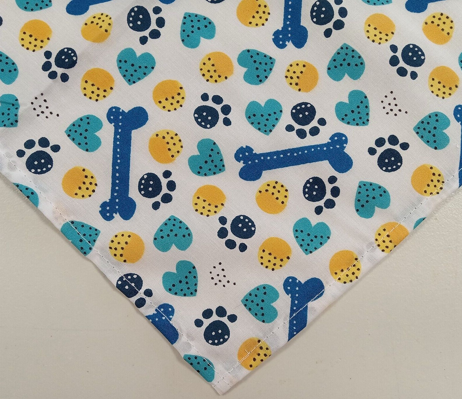 Dog Bandana/Scarf, Tie/Slide On, Blue, Bones, Hearts, Paw Prints, XS, M, L