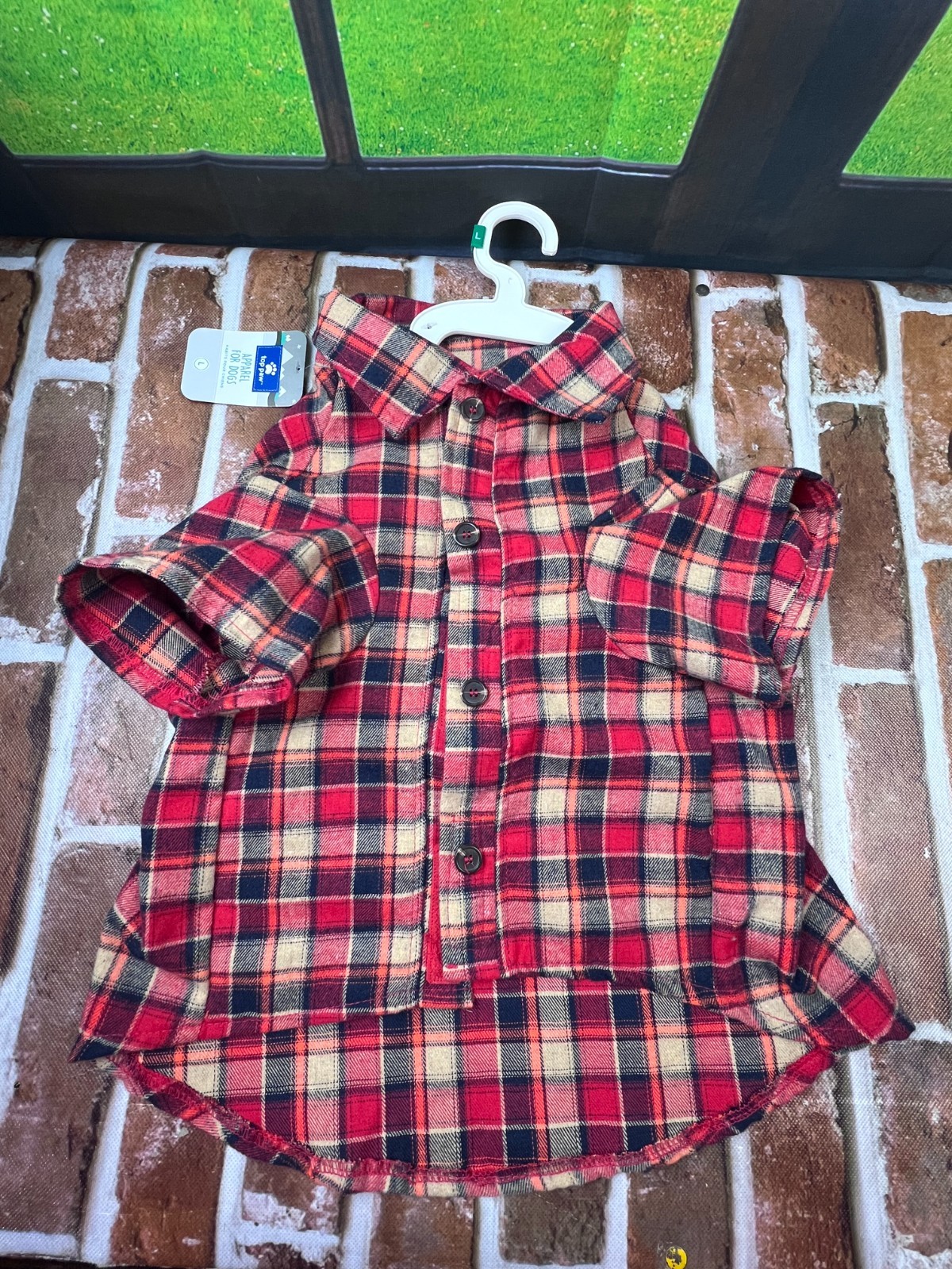 top paw Plaid Woven Shirt size large dog flannel shirt