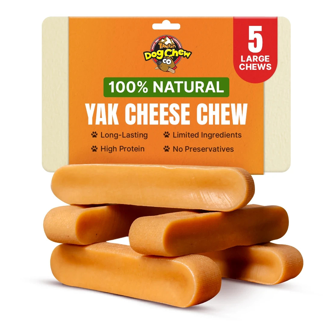 Bulk Pack-1lb(5 Pieces) Large Yak Chews for Aggressive Chewers- Tibetan Dog Chew