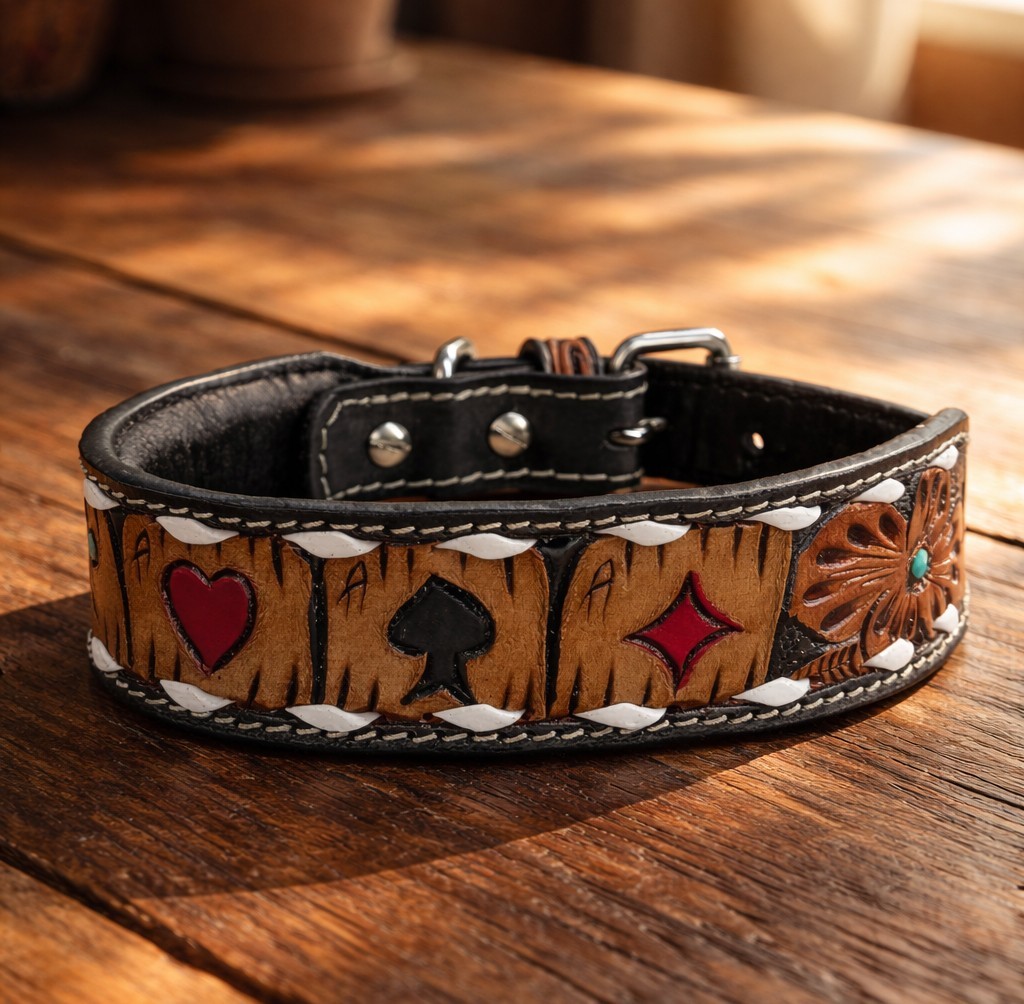 Western Leather Handmade Pet Dog Collar Heavy Duty Hand Tooled Adjustable